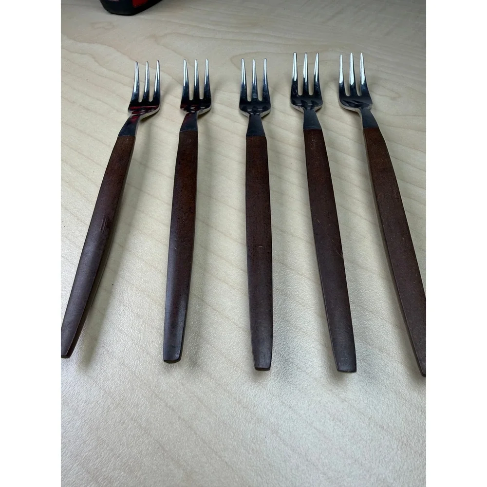5 Ekco Eterna Forged Stainless Appetizer Forks Canoe Muffin Flatware MCM Japan